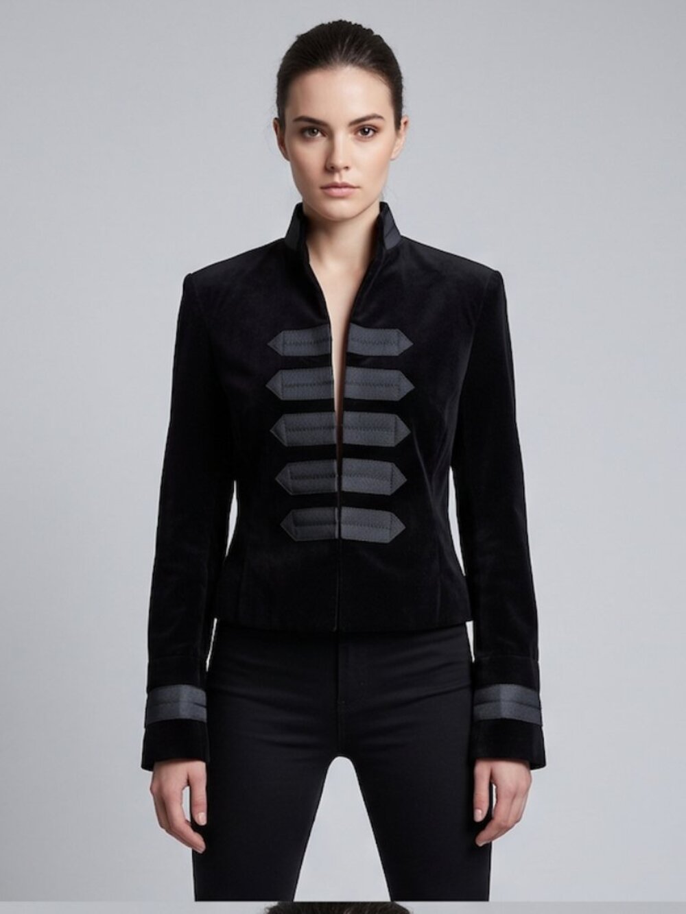 Velvet Military Band Jacket Blazer Black